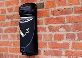 Ashmount™ SG Cigarette Bin in black, wall-mounted ashtray