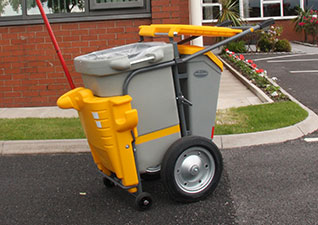 Single Space-Liner™ Orderly Barrow with yellow lid and moulding and broom