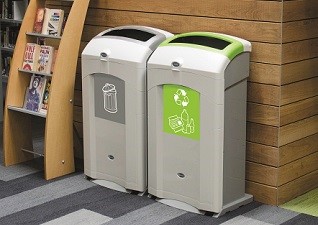 Nexus® 100 Indoor Recycling Bins for general waste and mixed recyclables in library